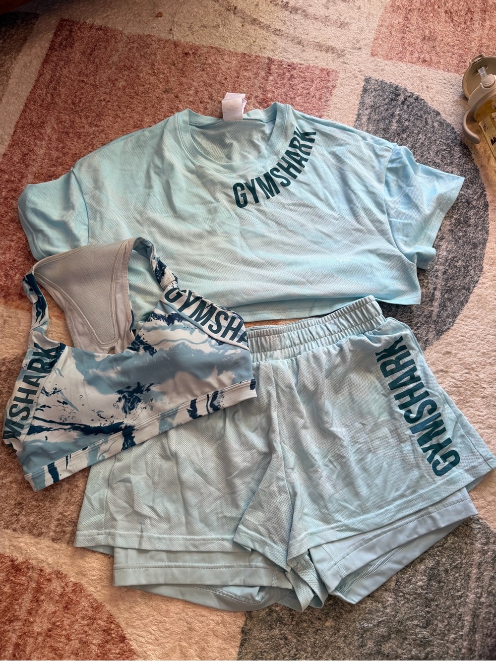Gymshark Light Blue 3-Piece Active Set with Navy Accents